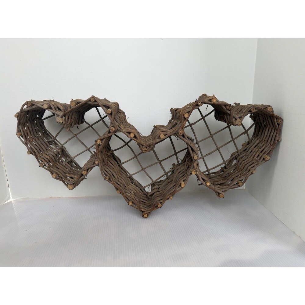 Vintage Grapevine Triple Heart Wall Hanging Basket Wicker Wood Farmhouse Decor